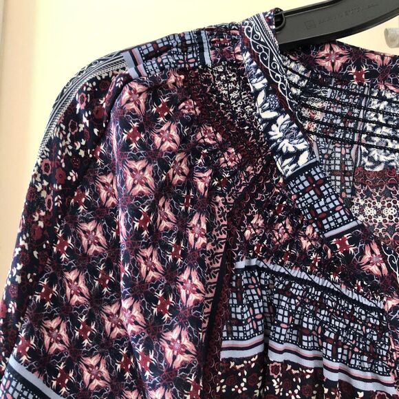 Westport Women Button-Down Shirt Medium Boho Patchwork shirt 3/4 Tie Sleeves - Picture 5 of 9